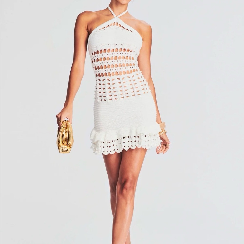 Retrofete Eze White Crochet Mini Dress